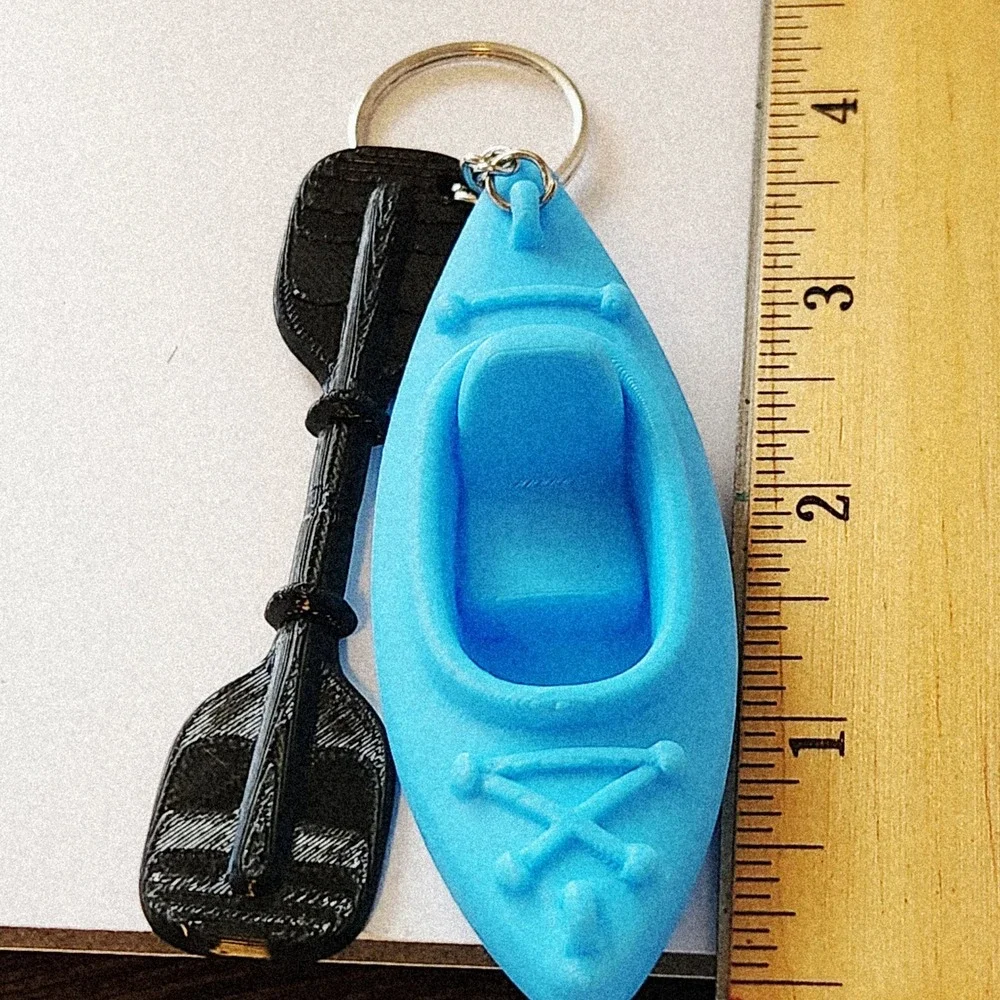 Blue Kayak Keychain with Black Paddle Charm Miniature Nautical Accessory 3.25